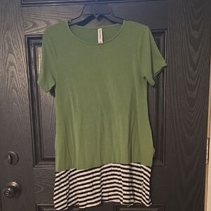 Zenana Outfitters Green Top with Striped Hem